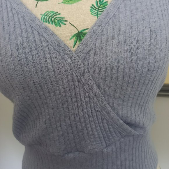 💥2 for$15- Cotton On crop faux wrap top, ribbed, light blue (XL) - Picture 2 of 4